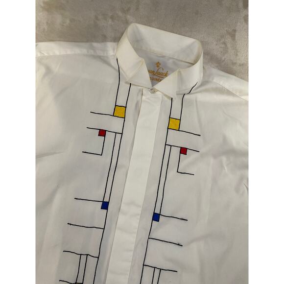Vintage Van Laack Soire White Long Sleeve Button Up Embroidered Men Shirt 16/41 - Picture 4 of 10